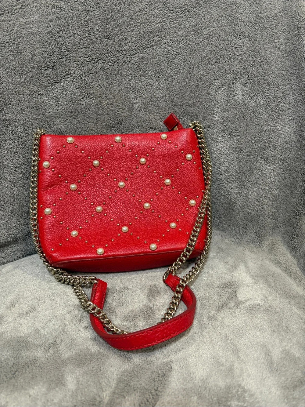 kate spade Red Pearl-Stud Chain Crossbody Bag